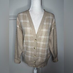 Joie Beige and Cream Plaid Cardigan size L